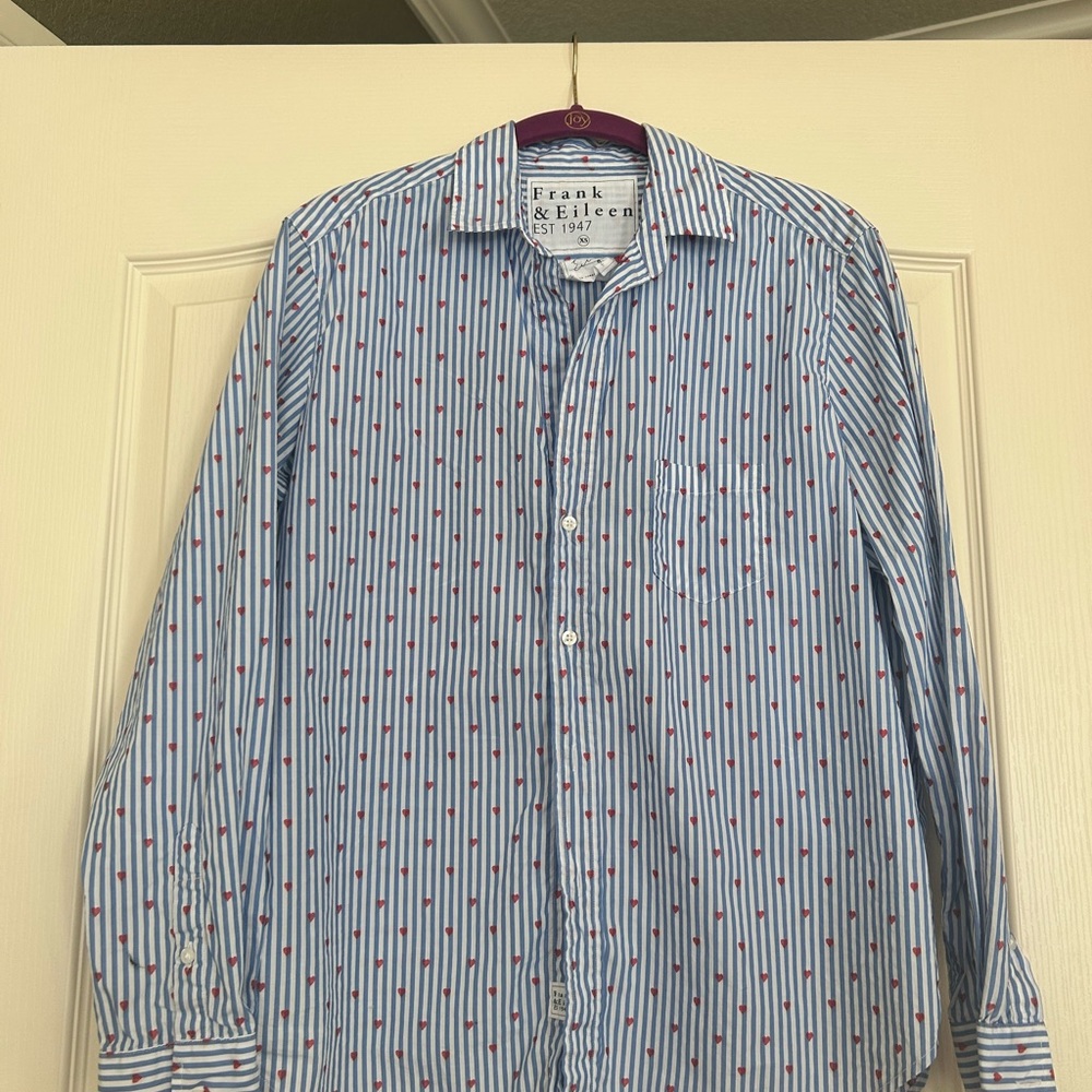Frank & Eileen Red and Blue Patterned Hearts Shirt